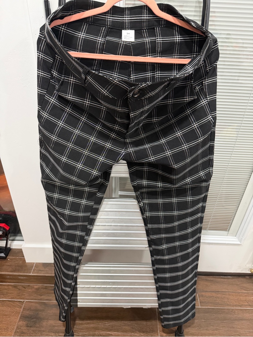 Slim Fit Black Plaid Dress Pants